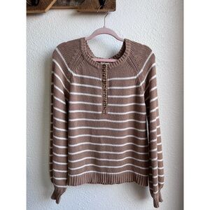 In Loom Tan Striped Knit Henley Sweater MD